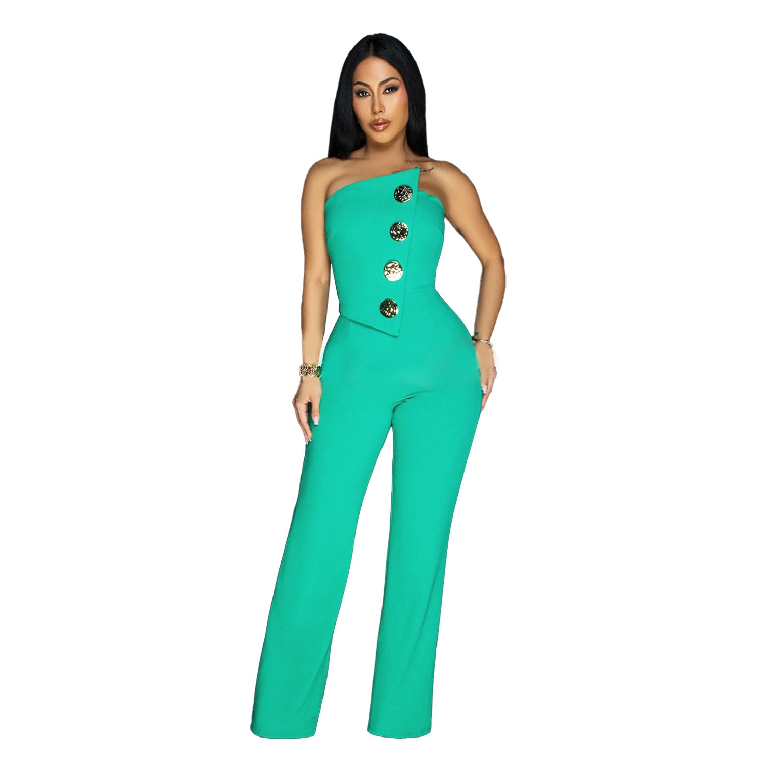 Women's Sleeveless Button Jumpsuit Pants