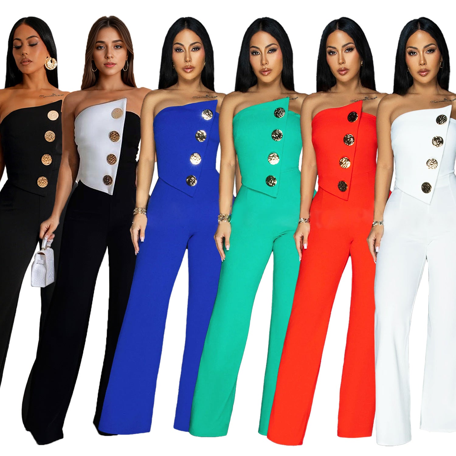 Women's Sleeveless Button Jumpsuit Pants