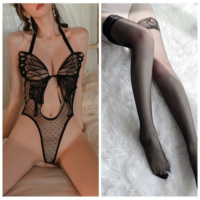 Sexy lingerie butterfly sexy passion perspective pajamas temptation jumpsuit hot uniform bed open-end one-piece