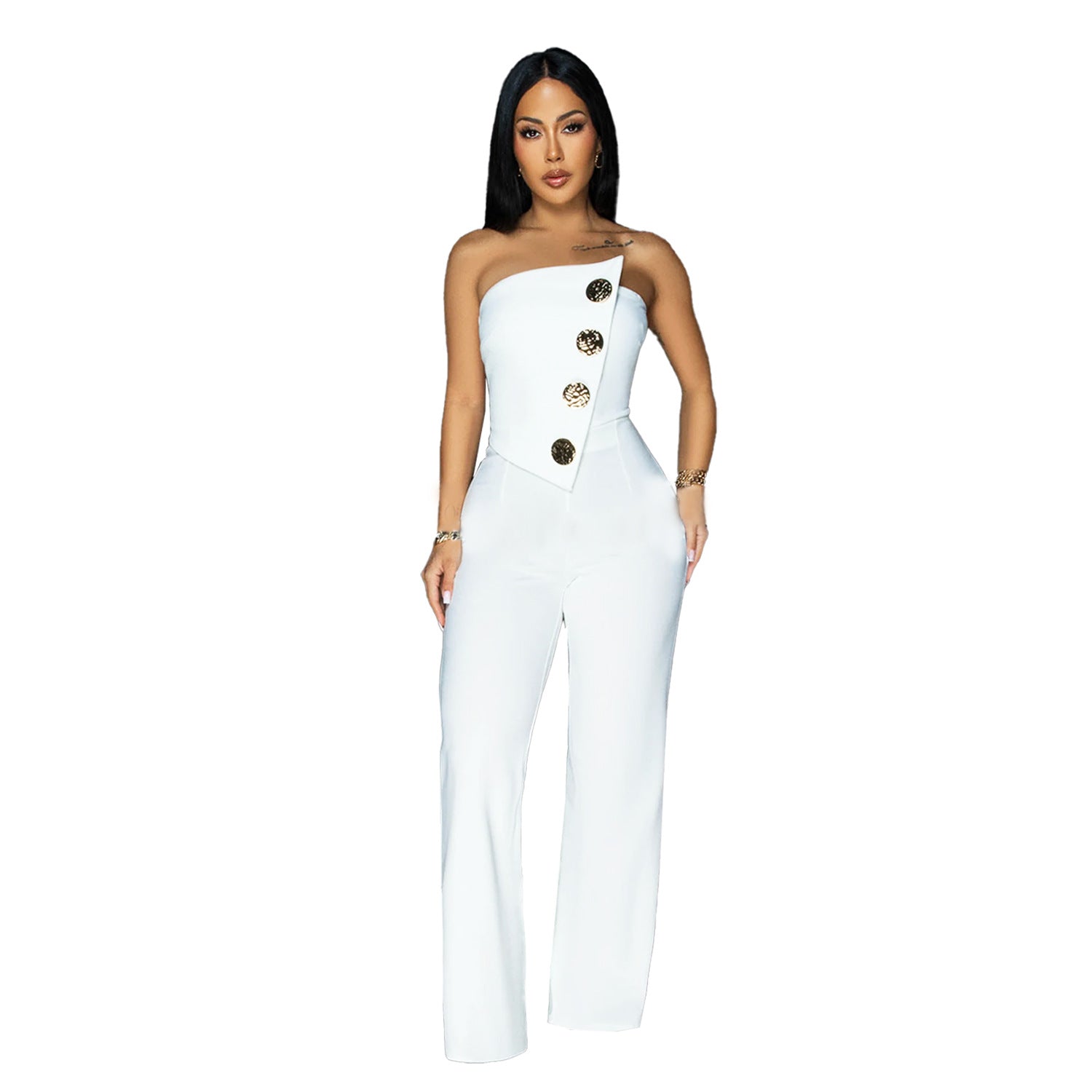 Women's Sleeveless Button Jumpsuit Pants