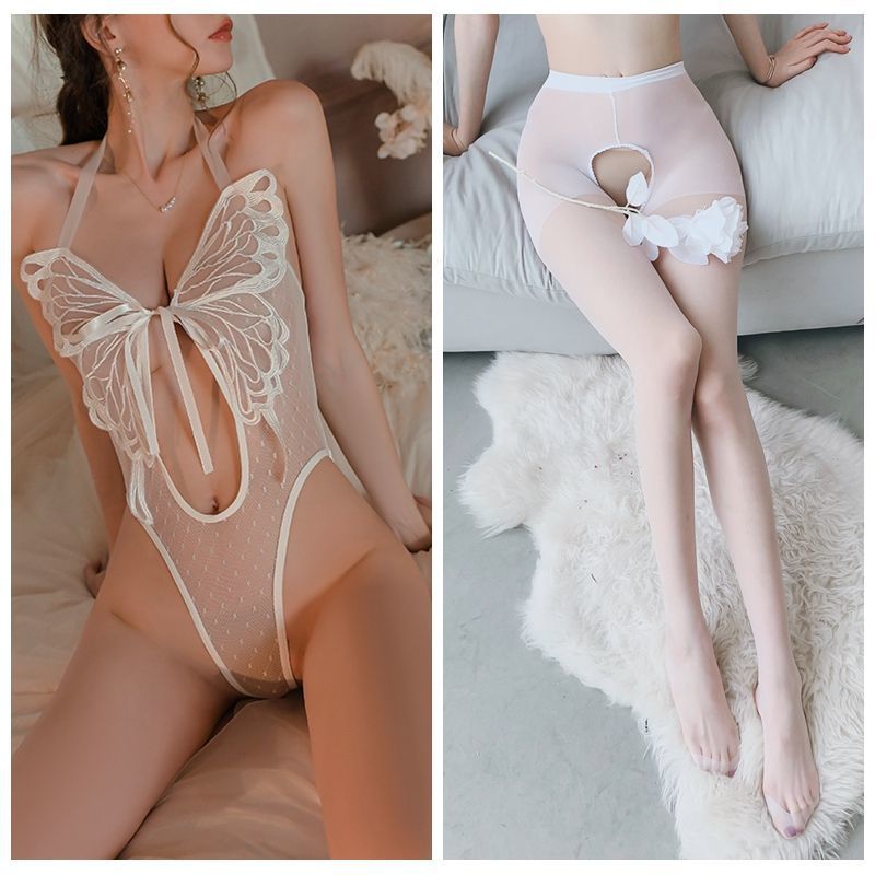 Sexy lingerie butterfly sexy passion perspective pajamas temptation jumpsuit hot uniform bed open-end one-piece