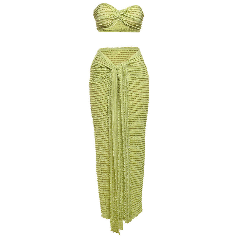 Navel-Baring Lace-Up Long Skirt Suit