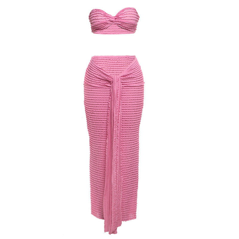 Navel-Baring Lace-Up Long Skirt Suit