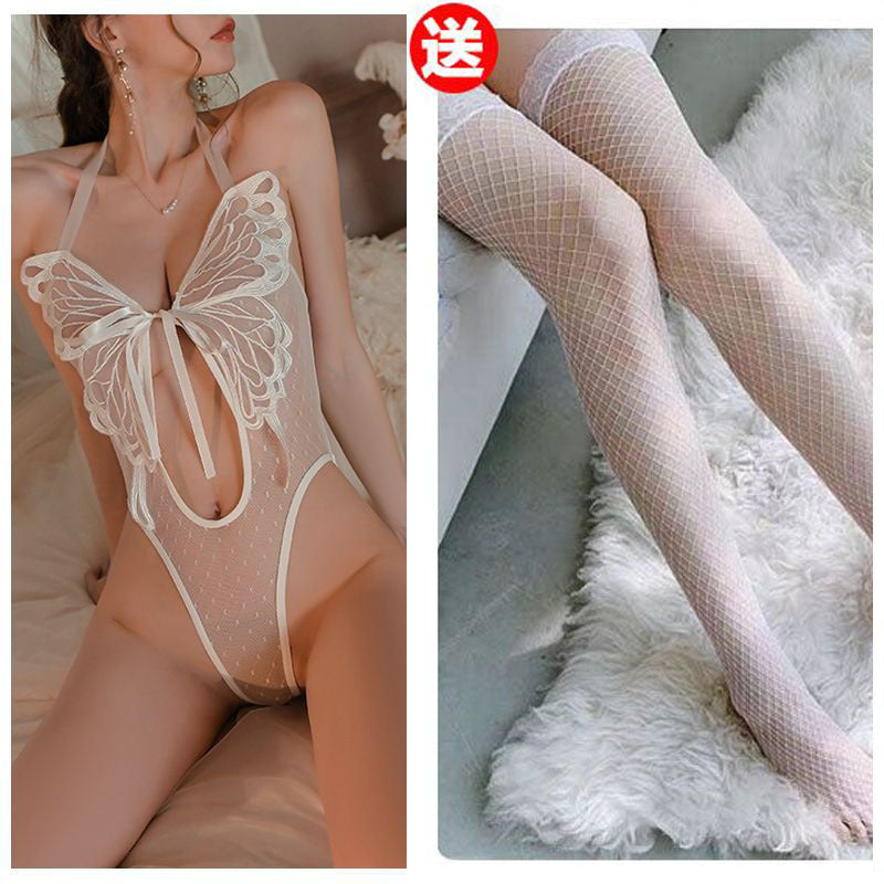 Sexy lingerie butterfly sexy passion perspective pajamas temptation jumpsuit hot uniform bed open-end one-piece