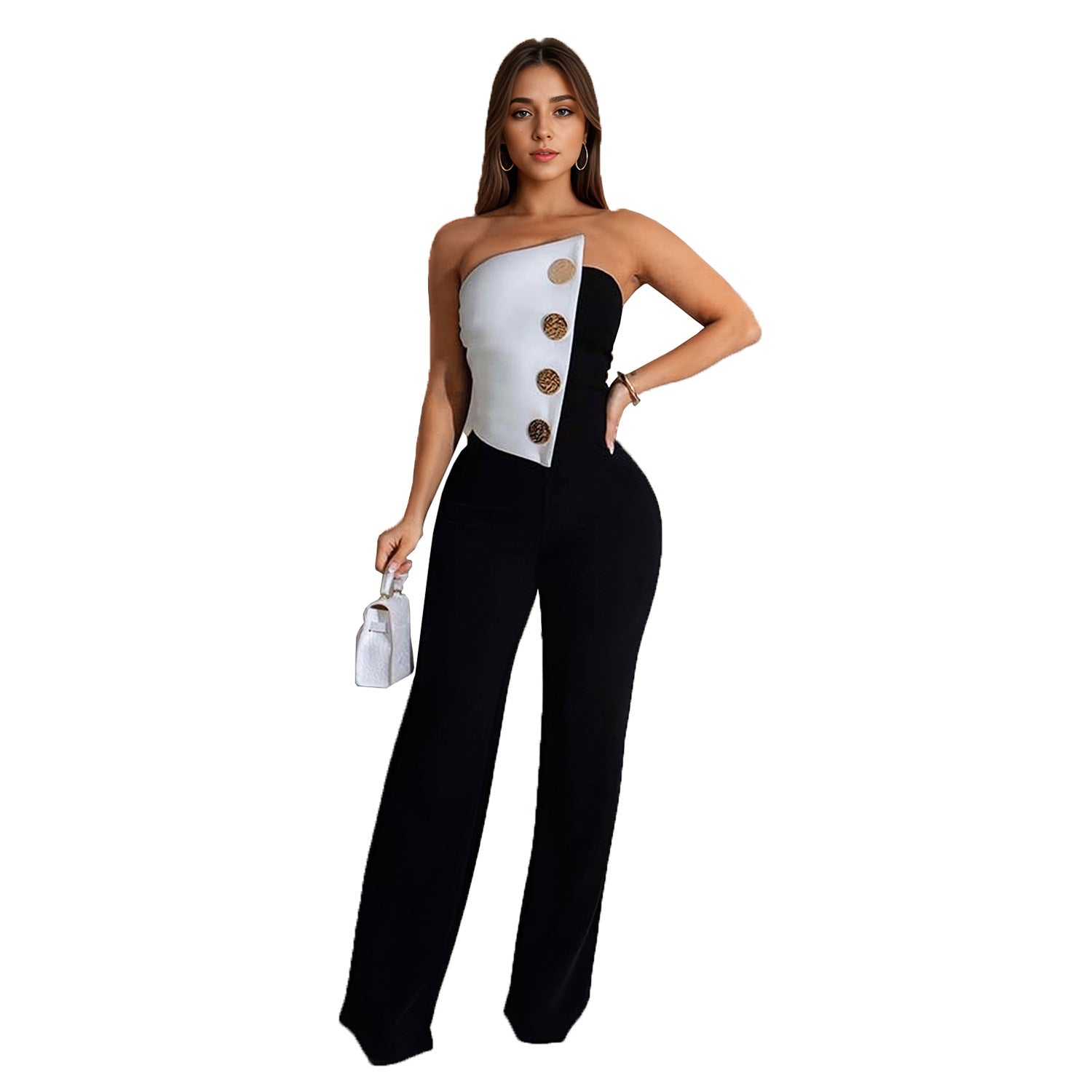 Women's Sleeveless Button Jumpsuit Pants