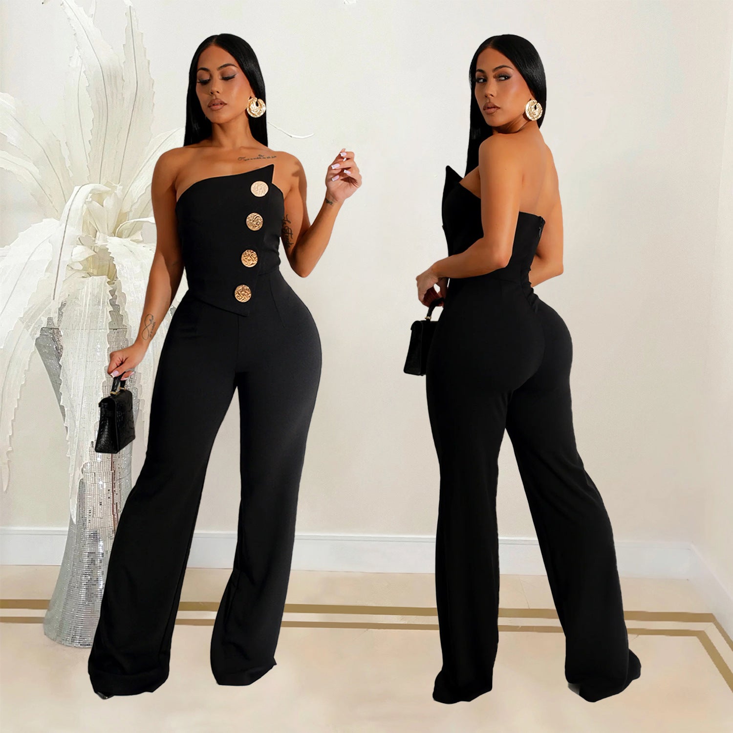 Women's Sleeveless Button Jumpsuit Pants