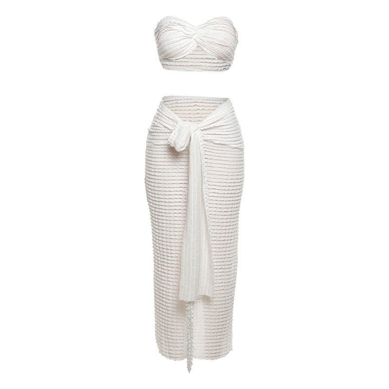 Navel-Baring Lace-Up Long Skirt Suit