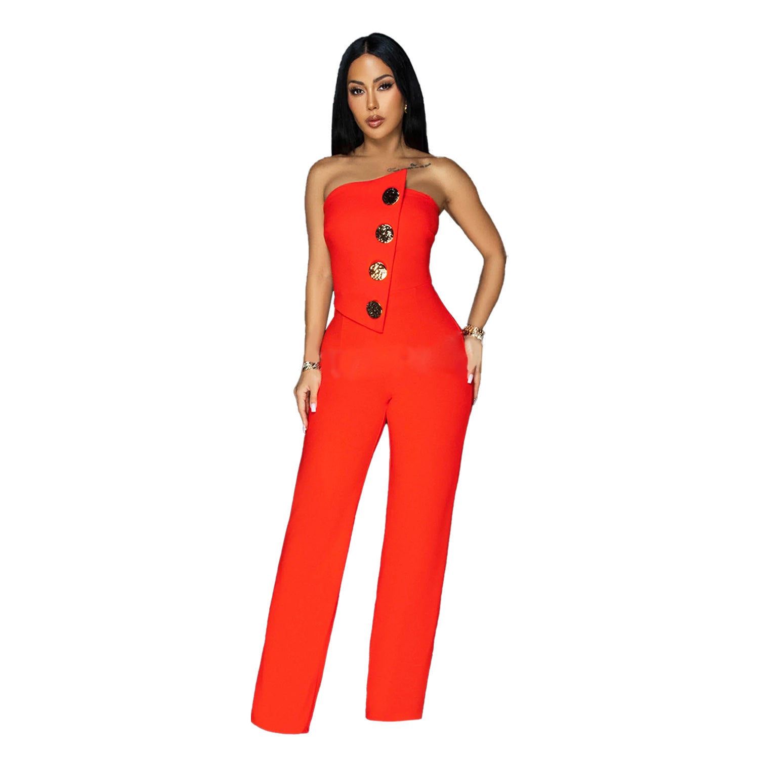 Women's Sleeveless Button Jumpsuit Pants