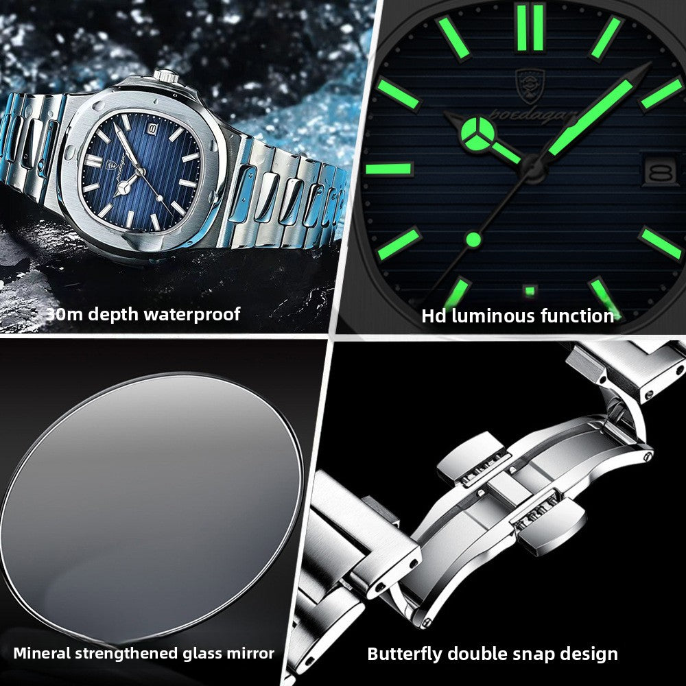 Ultra-Thin Waterproof Men's Quartz Watch with Stainless Steel Strap
